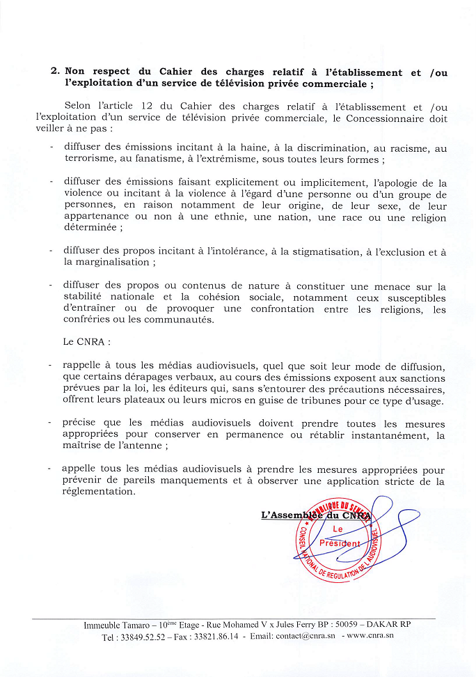 Dérapages de Gaston Mbengue: Le CNRA interpelle Walf pour diffusion de contenus pouvant « porter atteinte à la cohésion sociale et à l’unité nationale »