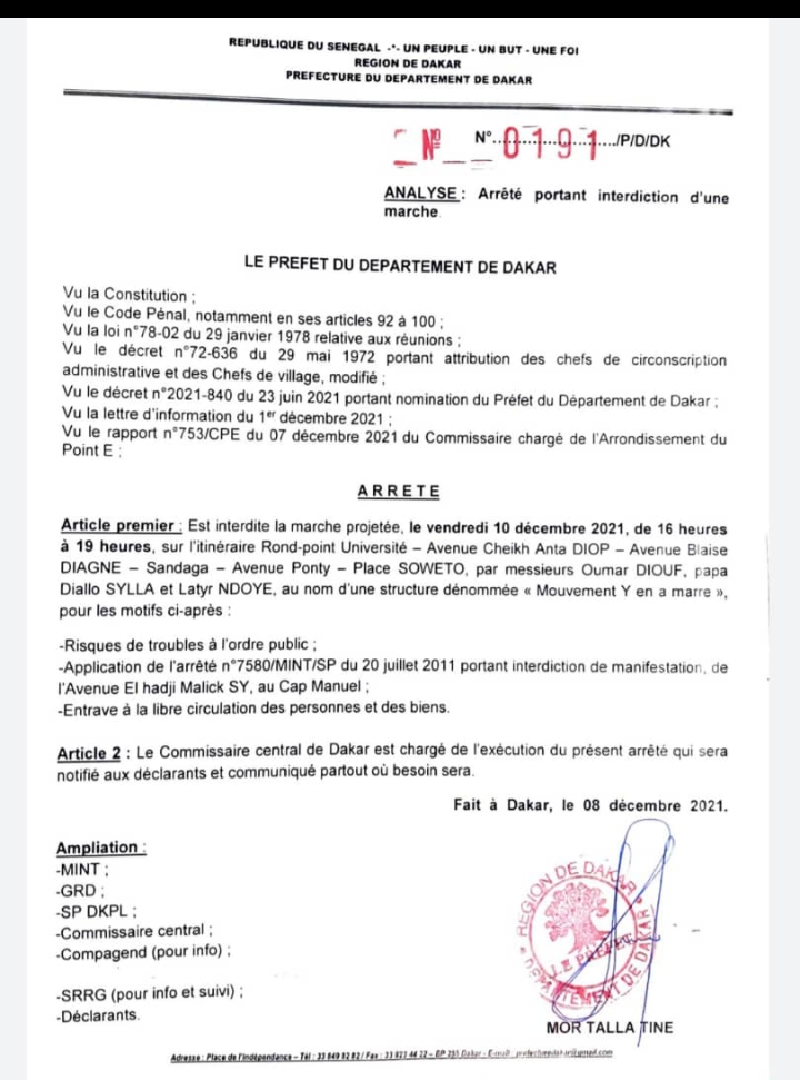 Urgent: Interdiction de la manifestation de ce vendredi pour l’indépendance de la Justice