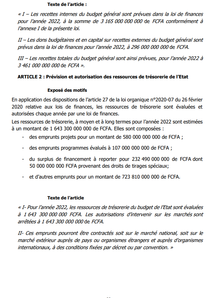 Projet de loi Finances 2022: Ce qu'il faut savoir sur les Données générales du Budget de l'Etat (Document)