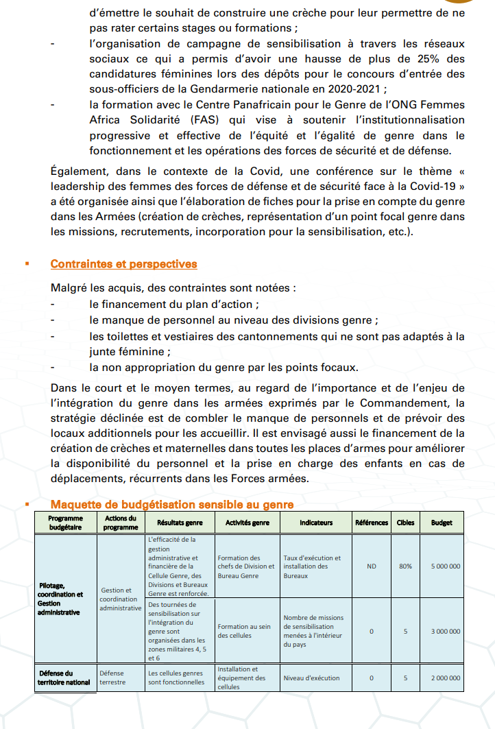 Budgétisation sensible au Genre: Comment l'intégration du Genre dans la planification opérationnelle des Ministères a été faite (Document)