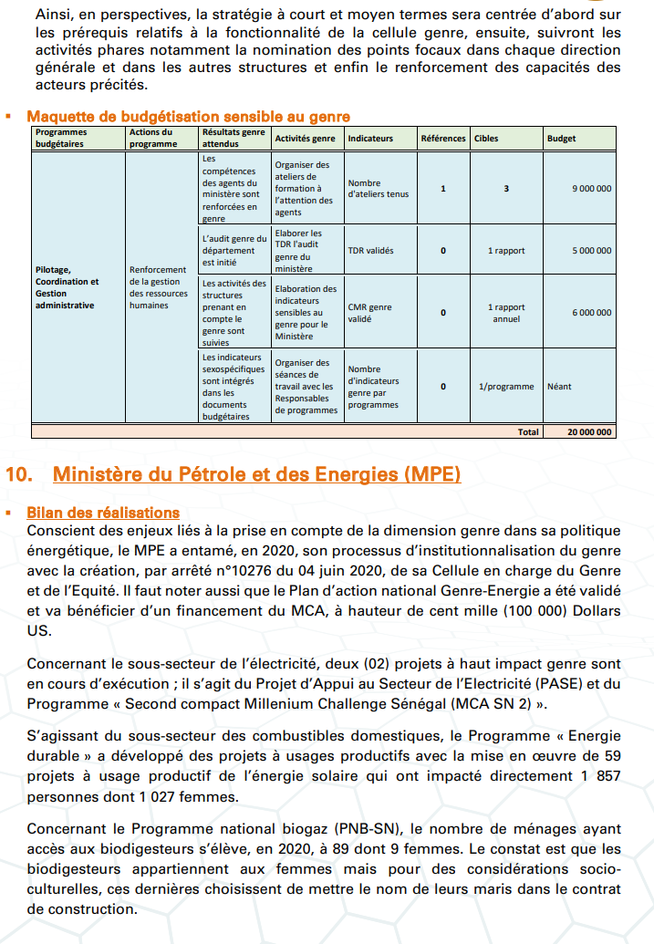 Budgétisation sensible au Genre: Comment l'intégration du Genre dans la planification opérationnelle des Ministères a été faite (Document, partie 2)
