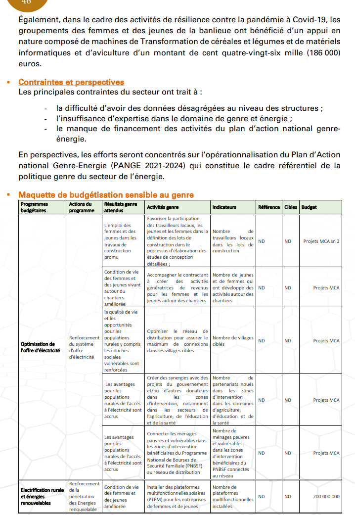 Budgétisation sensible au Genre: Comment l'intégration du Genre dans la planification opérationnelle des Ministères a été faite (Document, partie 2)