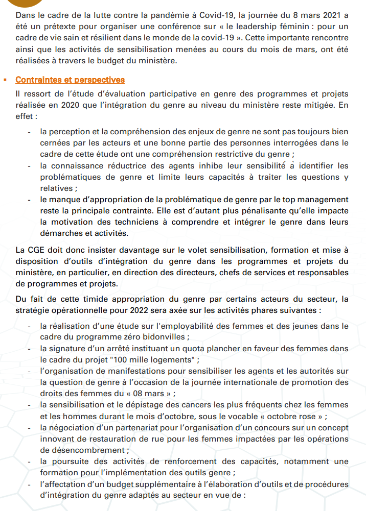 Budgétisation sensible au Genre: Comment l'intégration du Genre dans la planification opérationnelle des Ministères a été faite (Document, partie 2)
