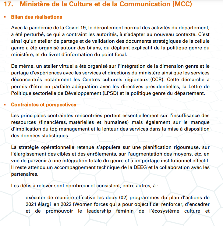 Budgétisation sensible au Genre: Comment l'intégration du Genre dans la planification opérationnelle des Ministères a été faite (Document, partie3)