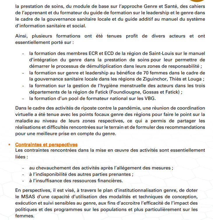 Budgétisation sensible au Genre: Comment l'intégration du Genre dans la planification opérationnelle des Ministères a été faite (Document, partie3)