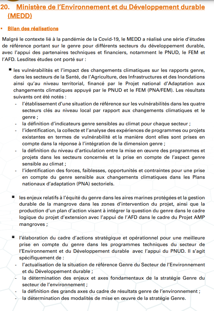 Budgétisation sensible au Genre: Comment l'intégration du Genre dans la planification opérationnelle des Ministères a été faite (Document, partie3)