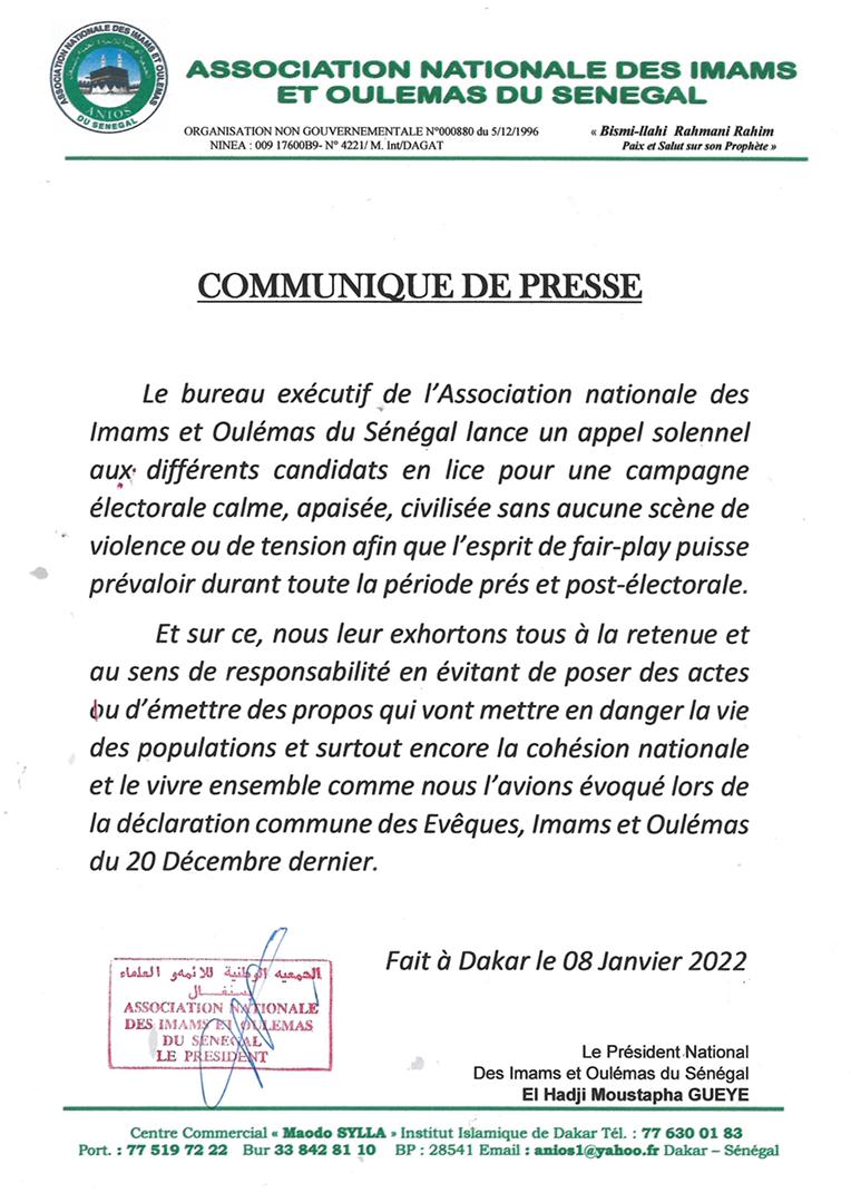 Démarrage des Locales : Appel de l’Association des imams et oulémas pour une campagne apaisée