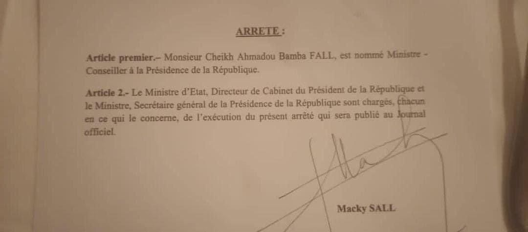 Palais de la République : Bamba Fall de la liste Gueum Sa Bopp, devient ministre