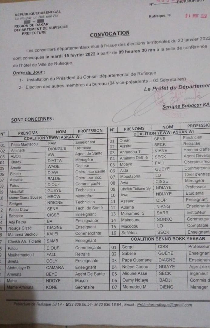 Conseil départemental de Rufisque: Le président Pape Mamadou Fam de YAW, installé ce mardi