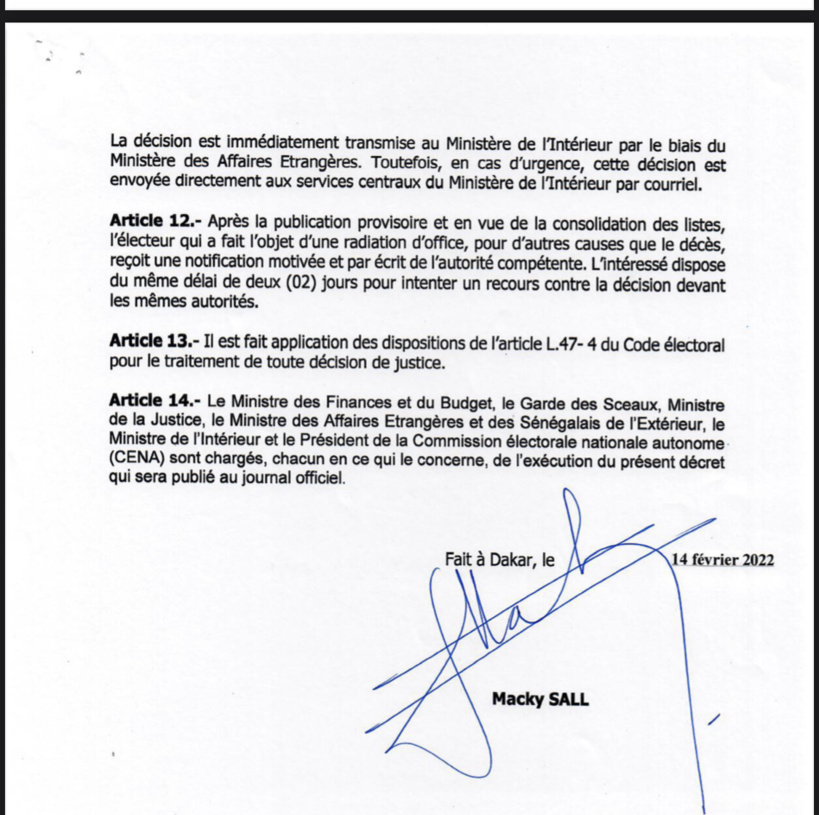 Décret présidentiel: Révision exceptionnelle des listes électorales du 7 au 31 mars 2022