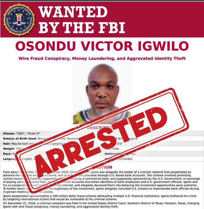 Nigéria / Un présumé escroc nigérian recherché par le FBI, arrêté