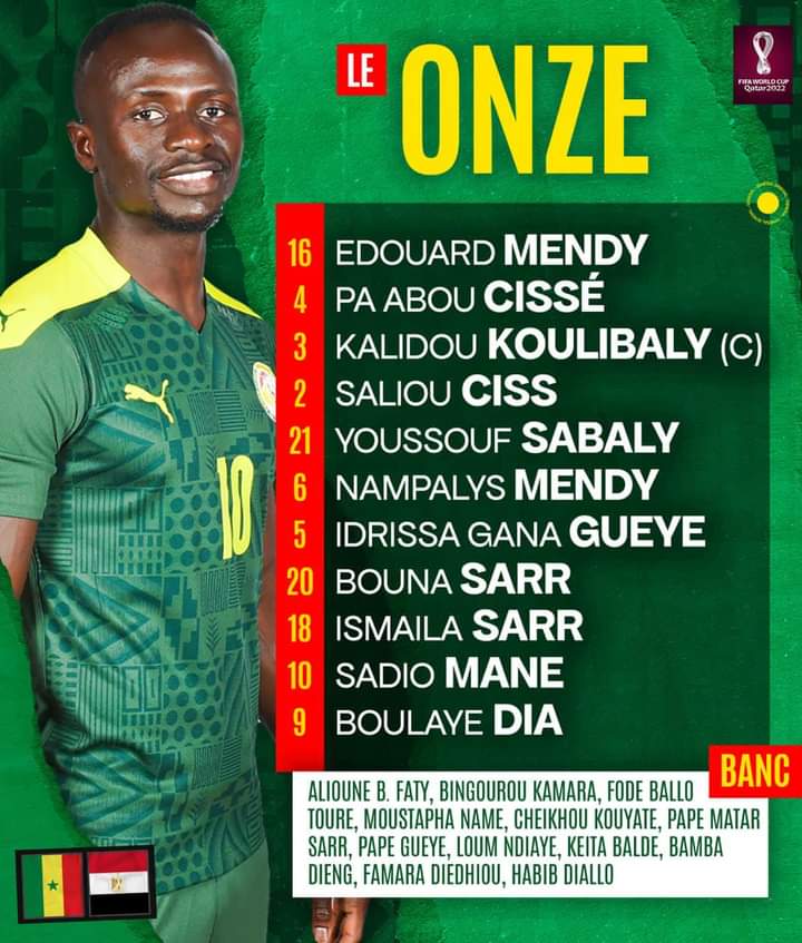 Sénégal vs Egypte: Youssouf Sabaly et Boulaye Dia titulaires, Bouna Sarr un cran au-dessus
