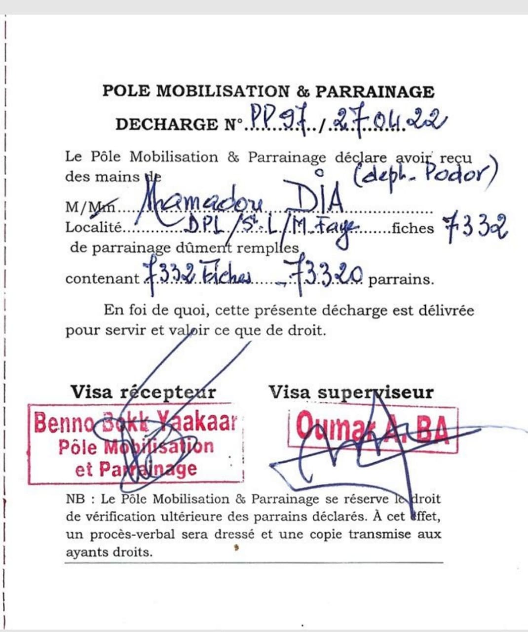 Département de Podor / Avec ses plus de 73 000 parrains: La coalition BBY dépasse largement l’objectif assigné 