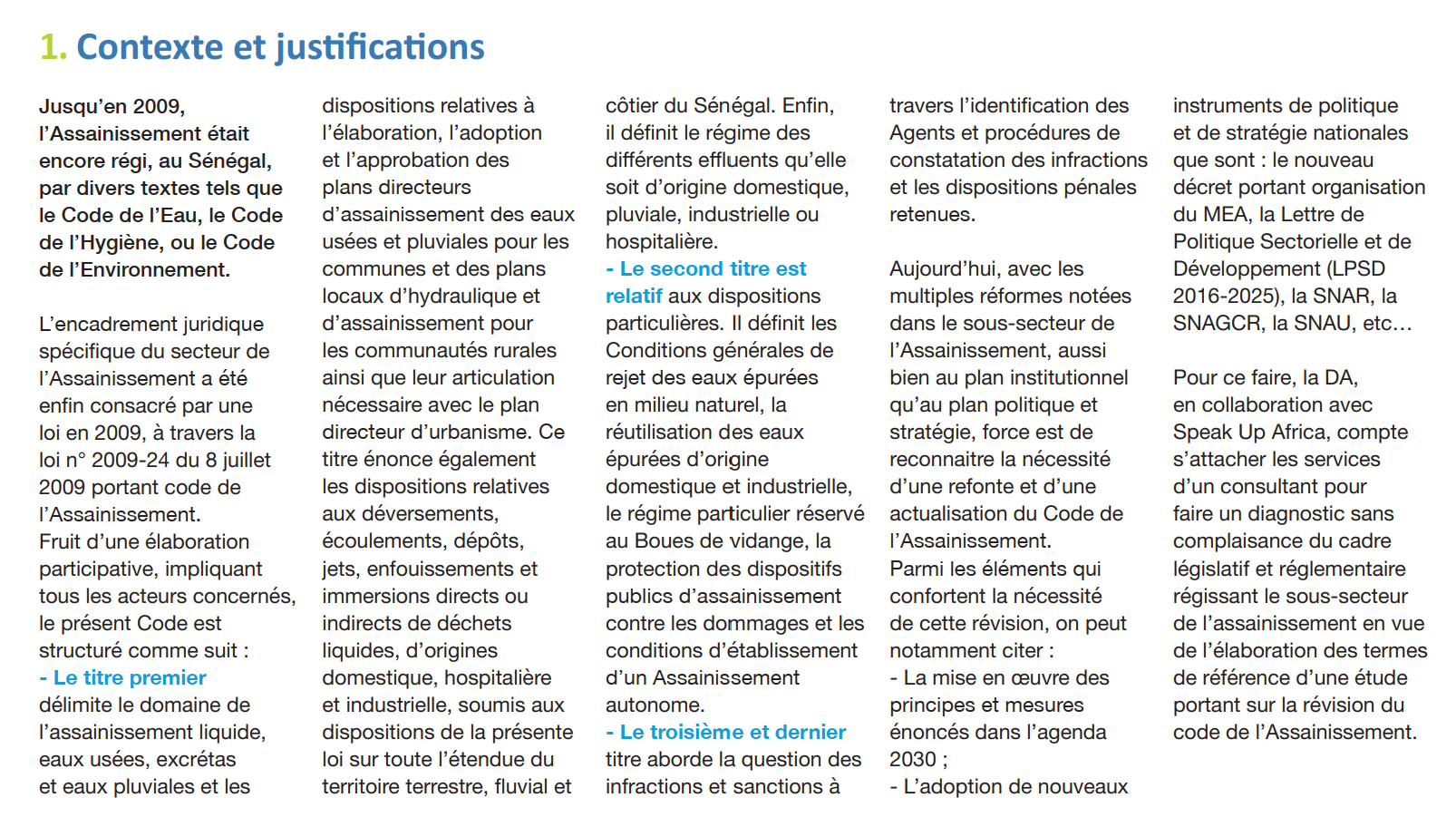 Diagnostic du cadre législatif et règlementaire dans le sous-secteur de l'assainissement : Termes de référence pour le recrutement d’un consultant