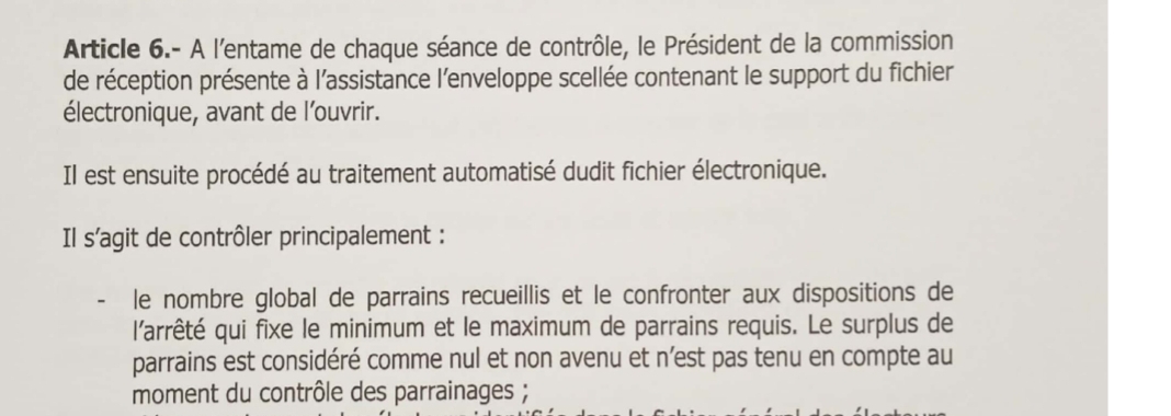 Le surplus de parrainages n'a aucun effet sur la validité d'une liste, selon l'article 6 d'un arrêté ministériel