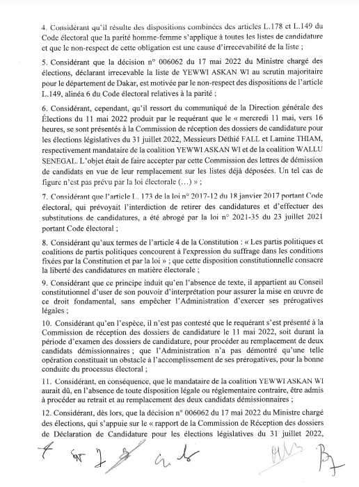 Voici la Décision du Conseil constitutionnel qui annule celle de la DGE (Document) au profit de YAW