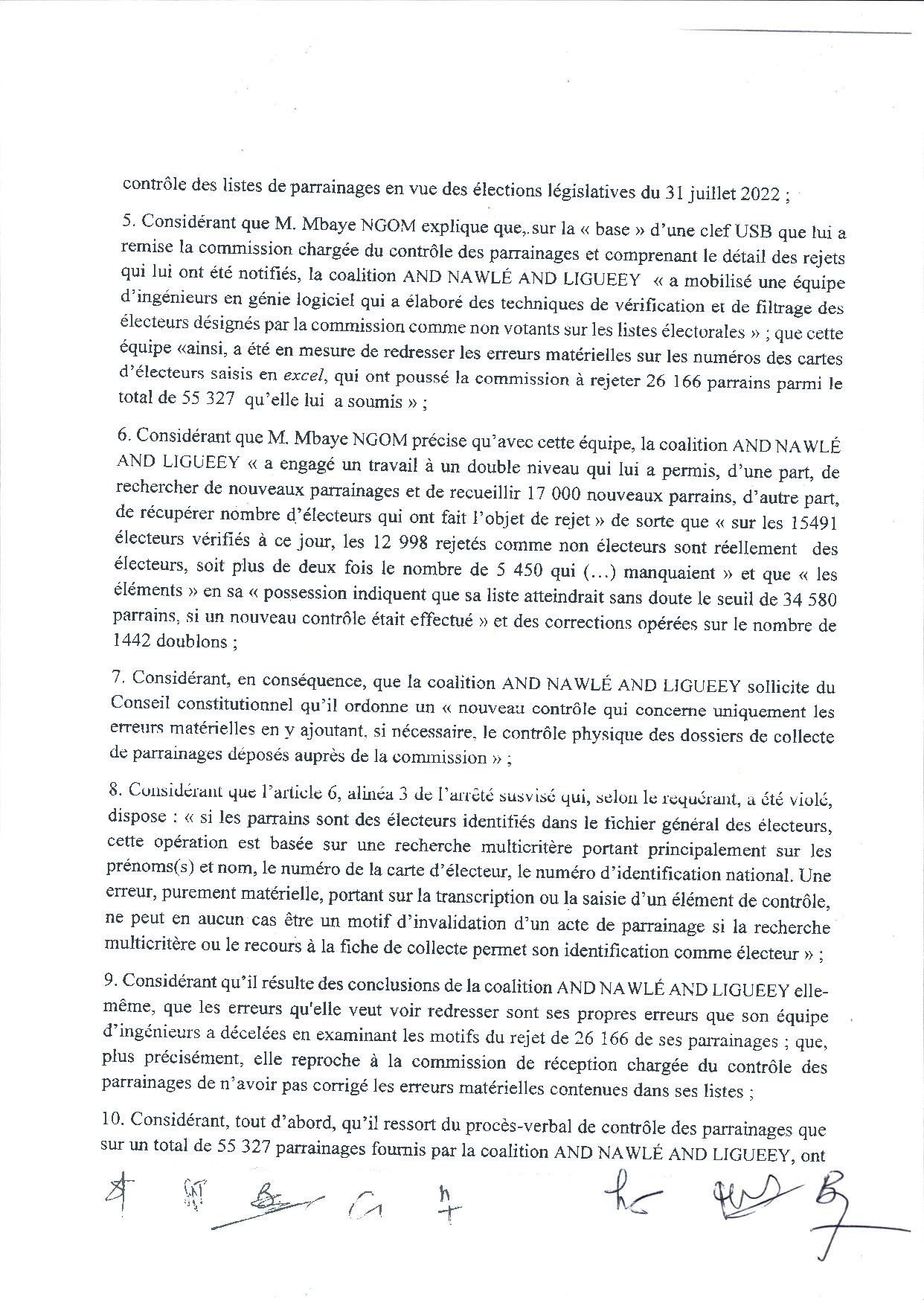 Conseil Constitutionnel : La requête de la coalition AND NAWLÉ AND LIGUEEY, rejetée (Document)