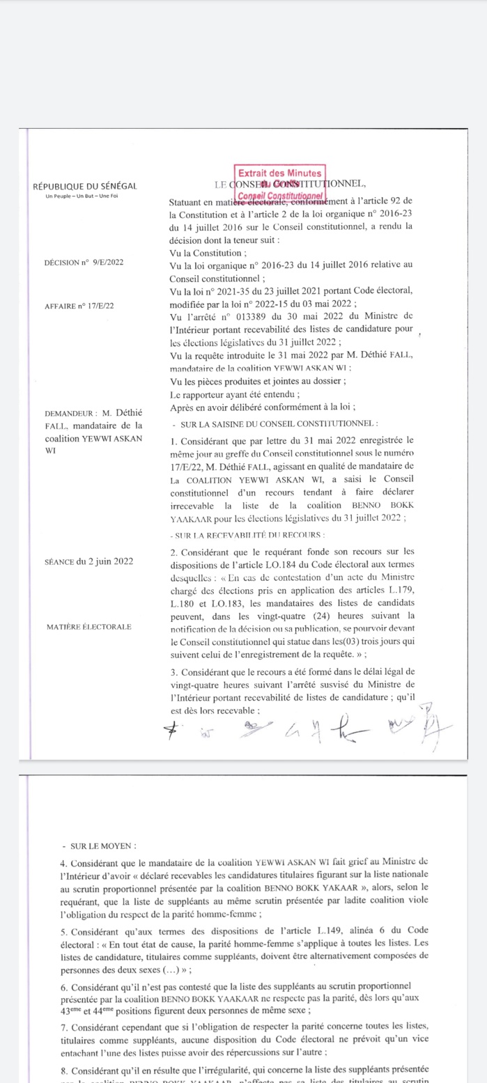 Le ministère de l'Intérieur confirmé par les 7 sages : les recours de YAW rejetés (documents)