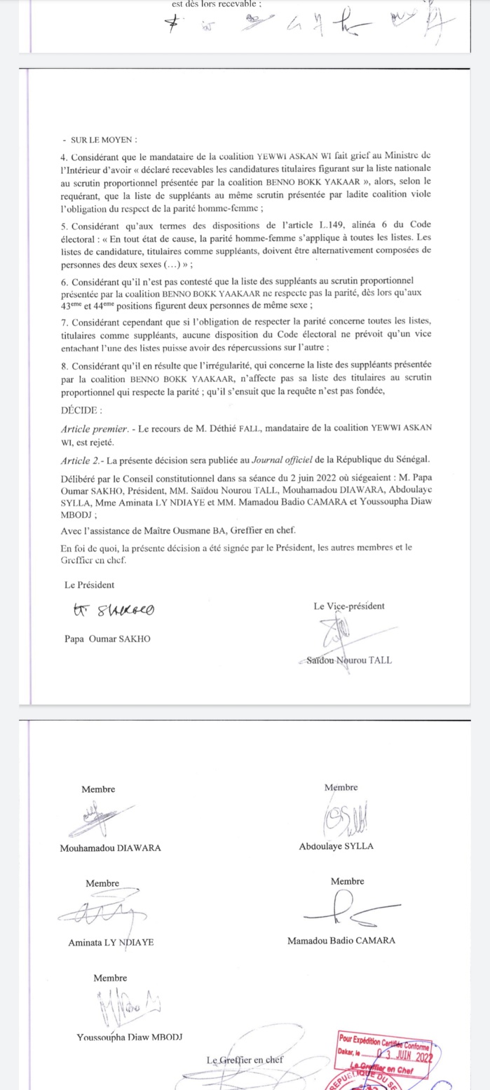 Le ministère de l'Intérieur confirmé par les 7 sages : les recours de YAW rejetés (documents)