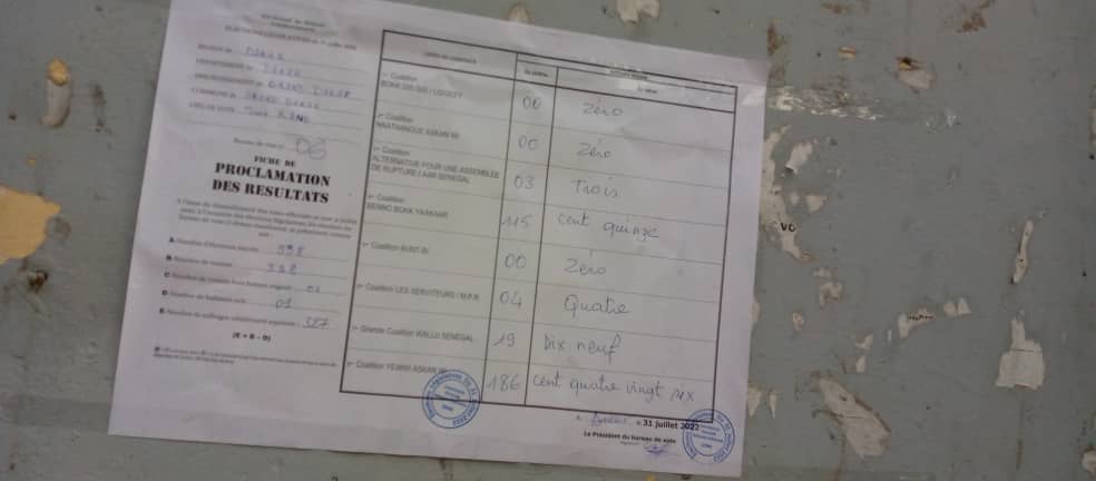 Législatives / Grand Dakar, Issa Kane, Bureau 06: YAW domine BBY 186 contre 115