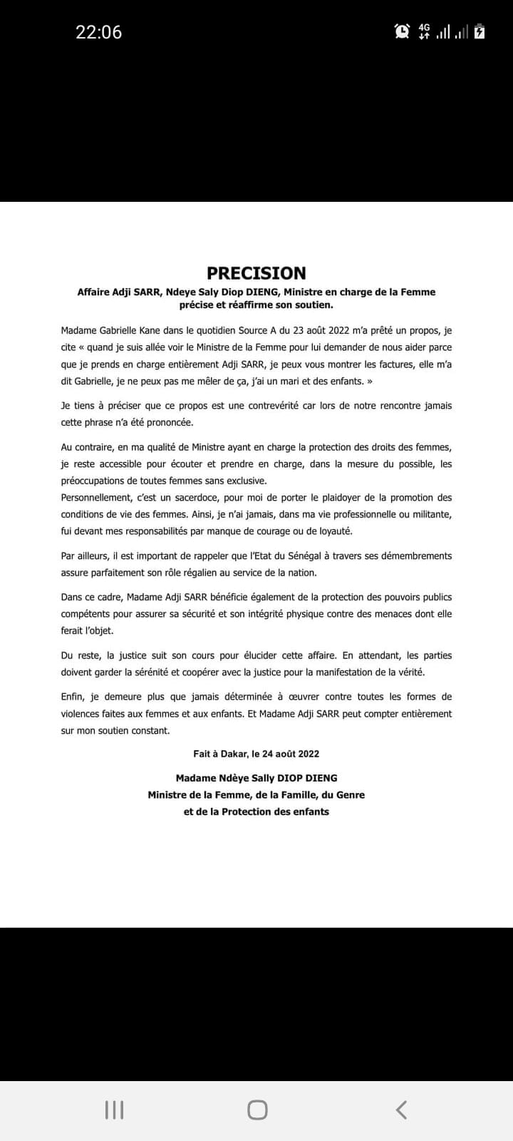 Assistance à Adji Sarr: Hormis la sécurité, elle n'a reçu aucun franc, contrairement aux rumeurs de 200 millions F CFA