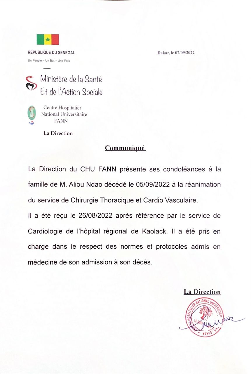 Décès de Imam Alioune Badara Ndao: Comment le CHU de Fann a réagi ?