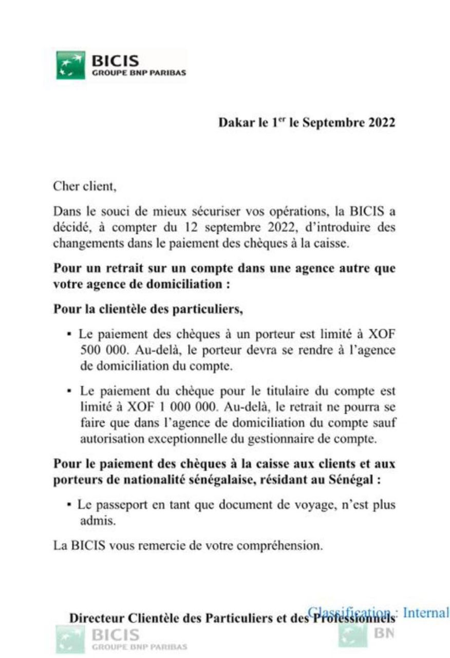 Changement dans le secteur bancaire : La BICIS plafonne les retraits hors domiciliation des clients…