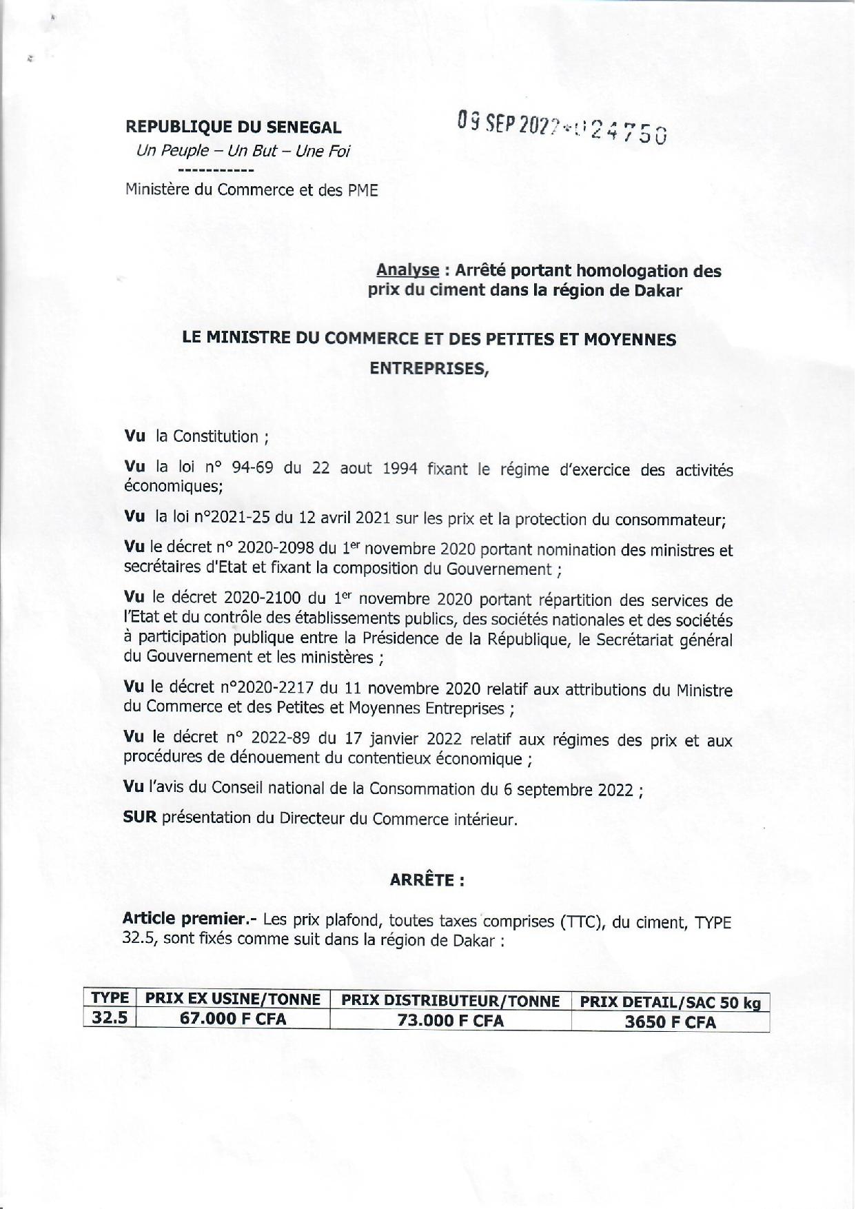 Nouveaux prix du ciment validés le 9 septembre : A Dakar, le tarif fixé et les concertations entamées dans les régions