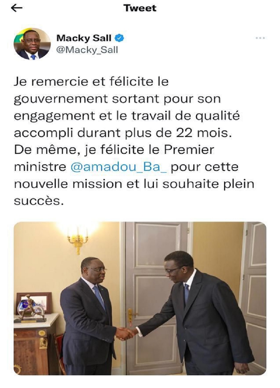 Amadou Bâ, nouveau Premier ministre : Les félicitations du Président Macky Sall
