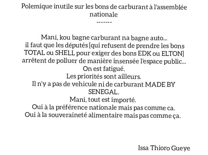 Refus de prendre ses bons d'essence à Shell ou Total: Issa Thioro Gueye "détruit" Guy Marius Sagna