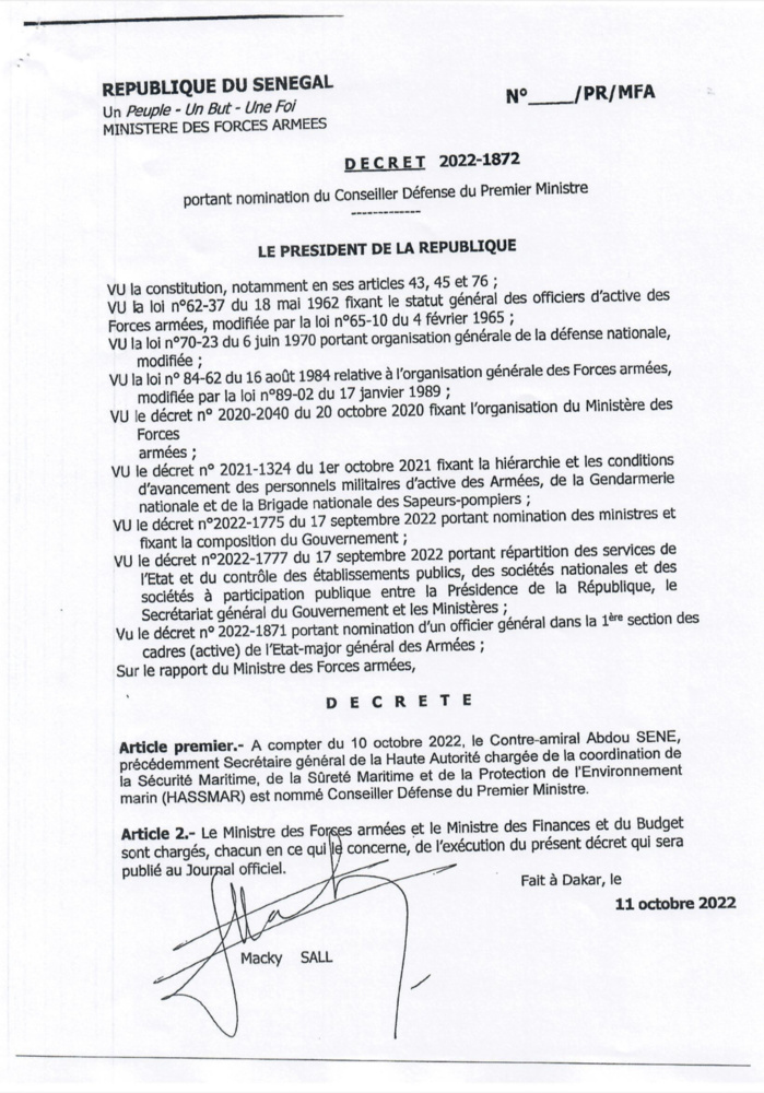 Le président de la République, Macky Sall, signe plusieurs décrets de nomination (DOCUMENTS)