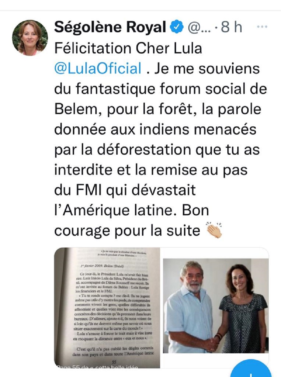 Lula réélu président du Brésil : les félicitations de Ségolène Royal qui lui rappelle son noble combat pour les indiens