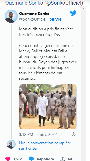 Ousmane Sonko sur l'arrestation de ses gardes du corps :"Cette énième forfaiture ne passera pas"