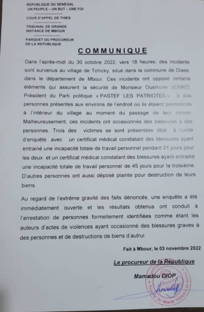 Arrestation des gardes rapprochés de Ousmane Sonko : Les précisions du Procureur de la République