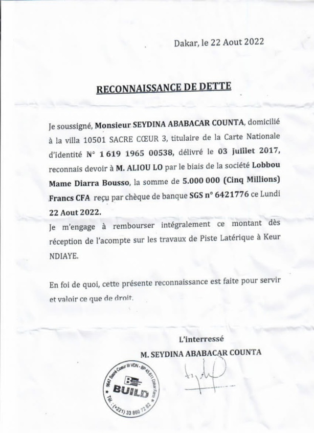 Construction de la piste latéritique, tronçon "Kelle Guèye - Keur Ndiaye Sam" : La société "Build" rétablit la vérité !