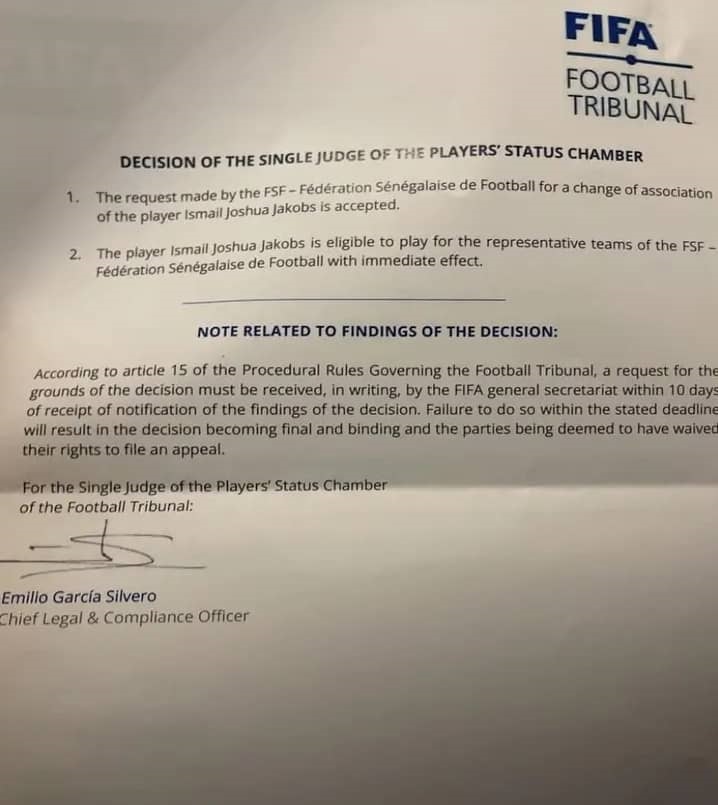 Officiel: Ismaël Jacobs peut désormais jouer pour le Sénégal
