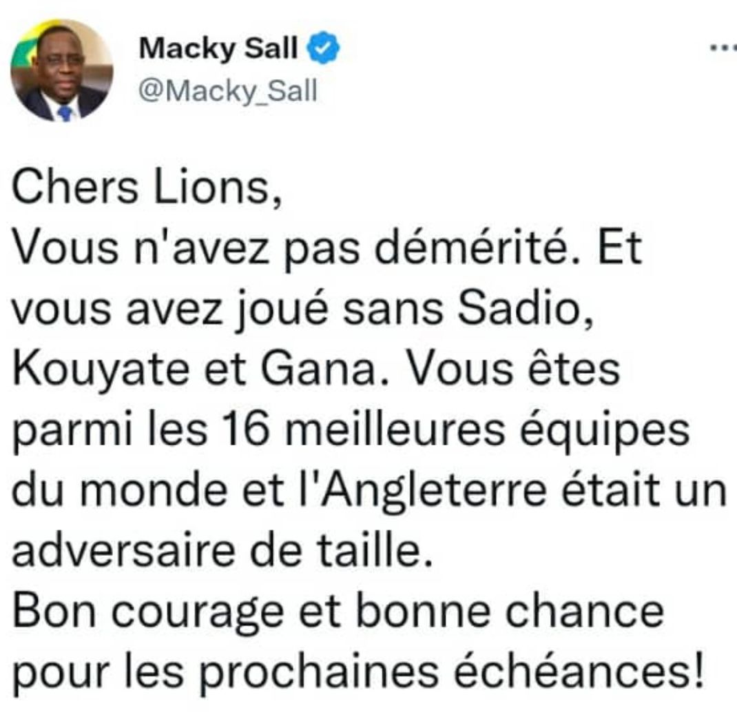 Qatar 2022 : Laminés par l'Angleterre, les "Lions" encouragés par le Président Macky Sall