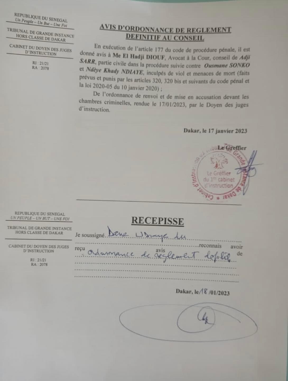 Affaire Adji Sarr : Ousmane Sonko renvoyé devant la Chambre criminelle
