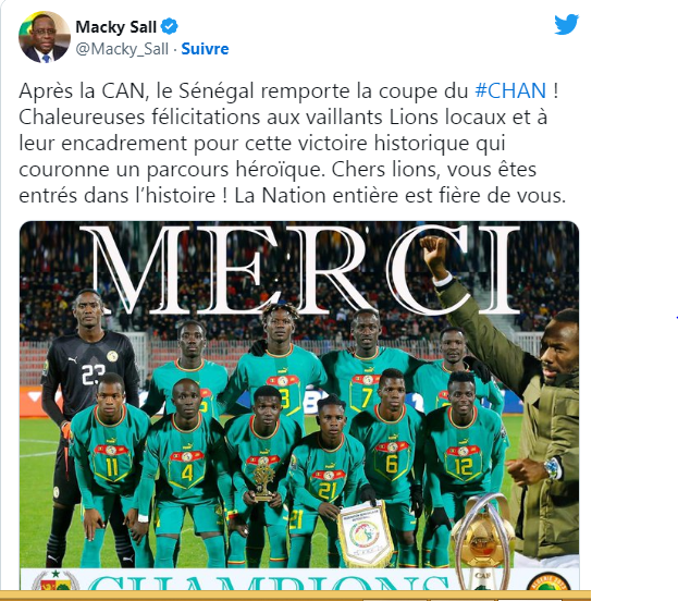Chan: La réaction du Président Macky Sall après le sacre des Lions