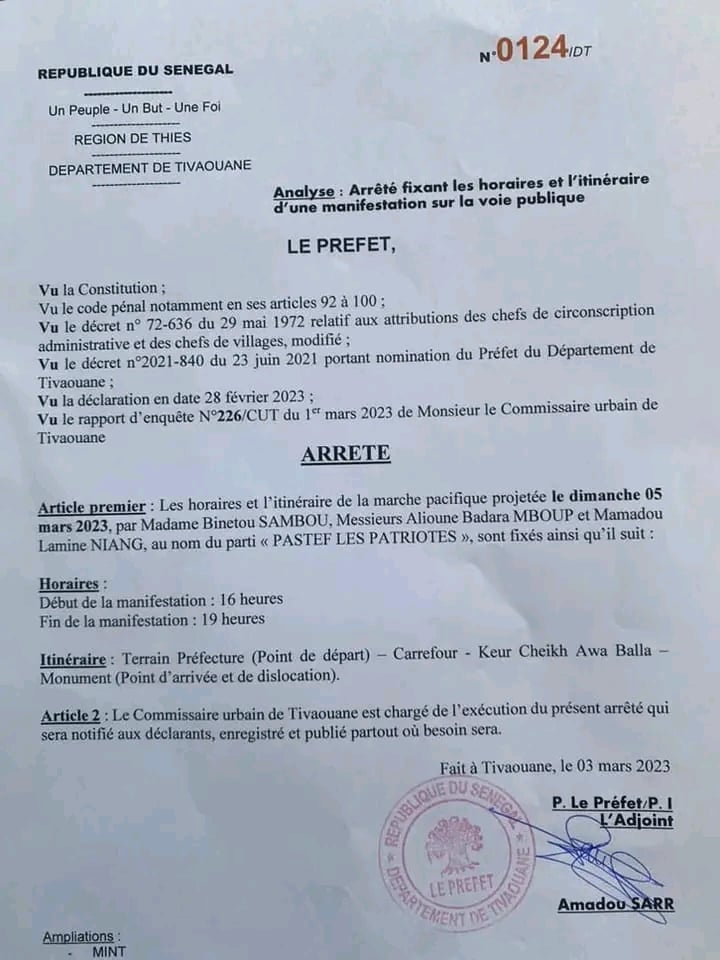 Tivaouane: La manifestation de Pastef, prévue ce dimanche, autorisée