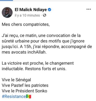 Pastef: El Malick Ndiaye, Secrétaire national à la communication, convoqué à la Sûreté urbaine