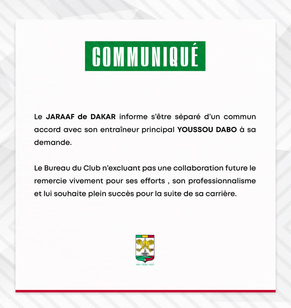 Après être défait par Génération Foot : Le Jaraaf de Dakar s'est séparé de son coach, Youssouf Dabo