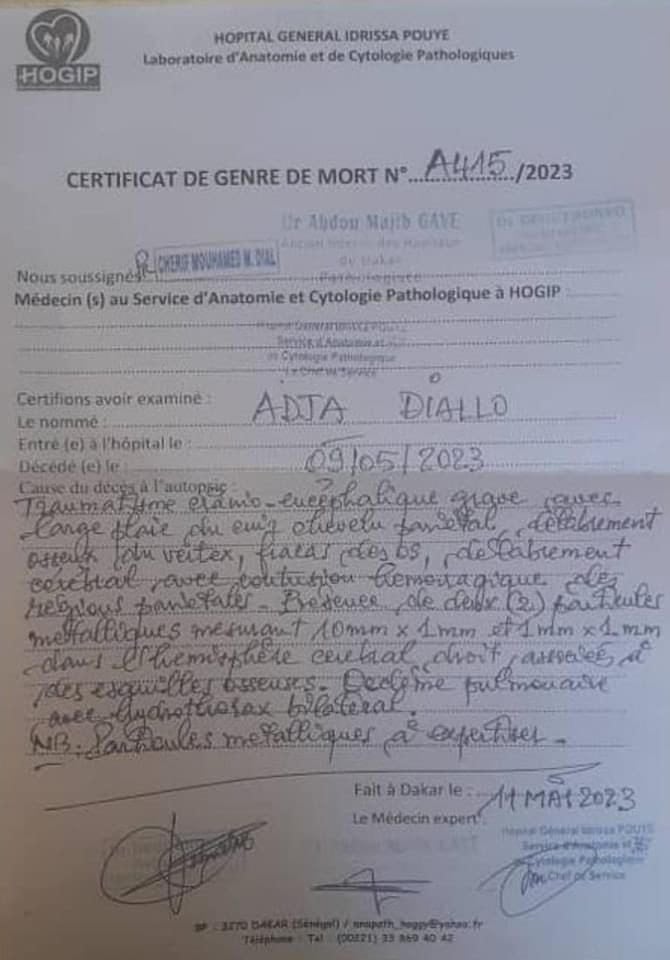 Décès d'Adja Diallo à Ngor : Les résultats de l’autopsie dévoilés
