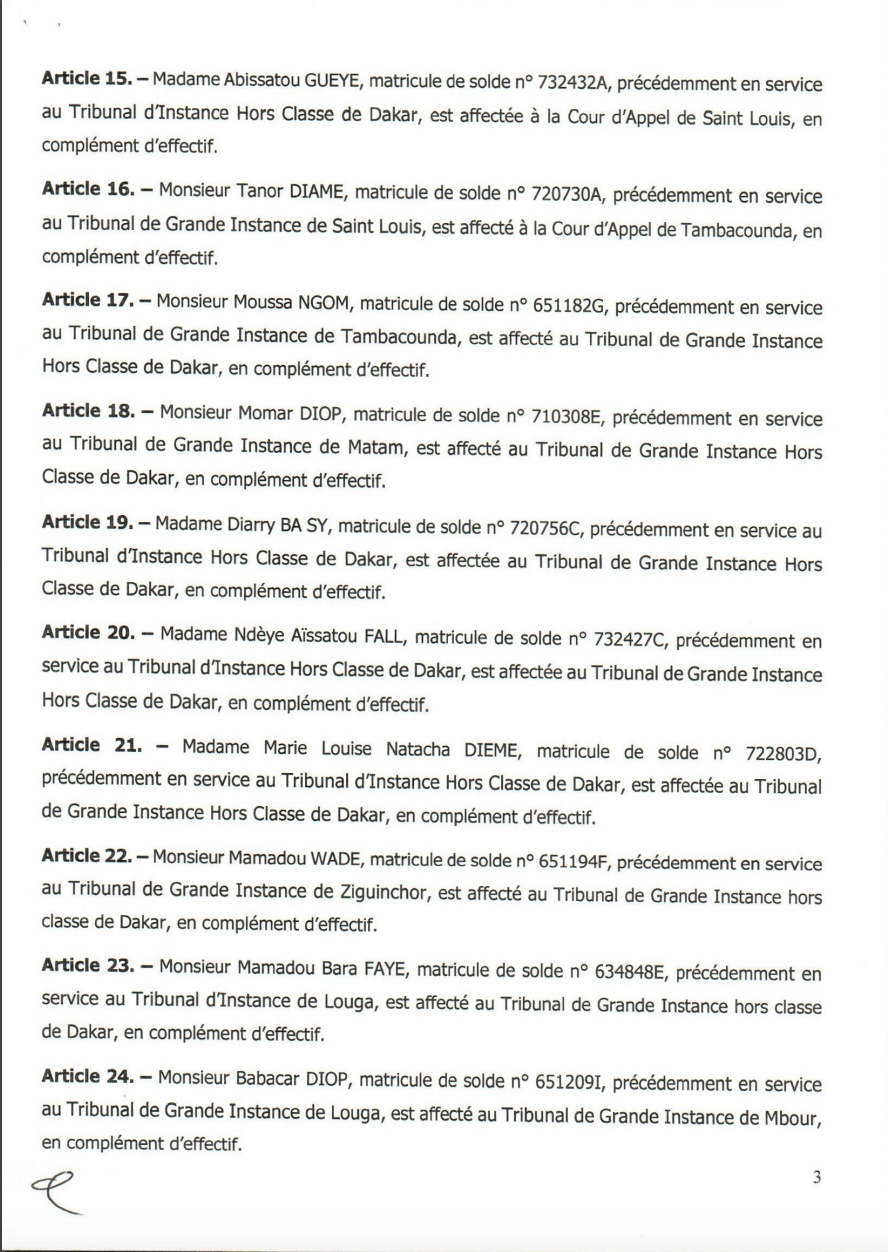 La liste complète des greffiers affectés par le ministre de la Justice (Documents)