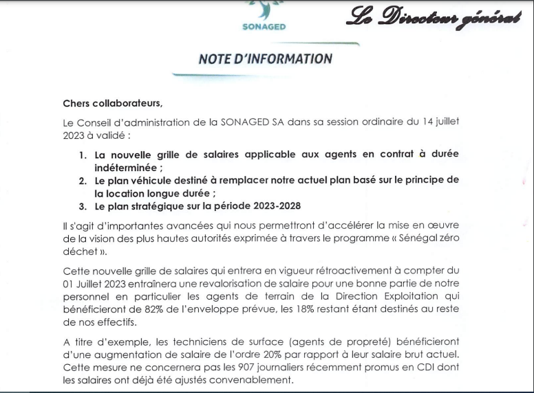 Revalorisation salariale, EKSINA...Les nouvelles mesures du Conseil d'administration de la SONAGED(Documents)