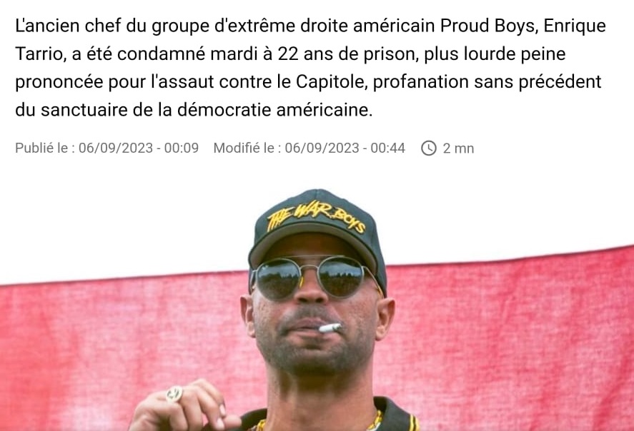 Assaut du Capitole: 22 ans de prison pour le chef des Proud Boys, un groupe d'extrême droite américain