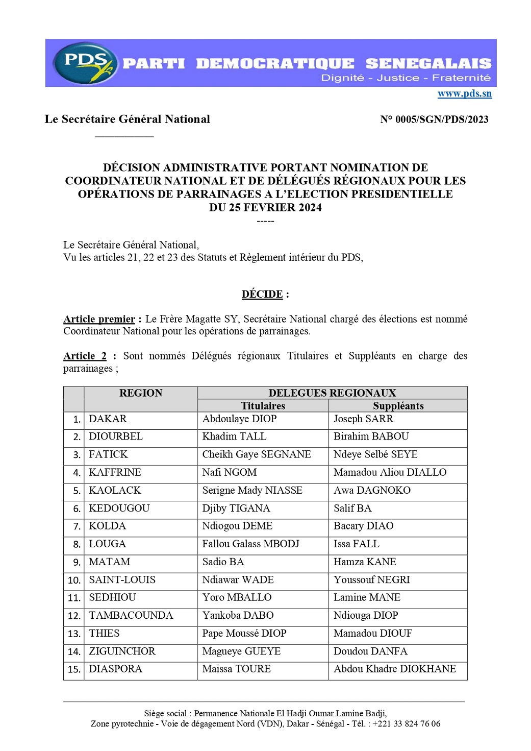 PDSParrainage Présidentielle 2025 Magatte Sy, nommé coordinateur
