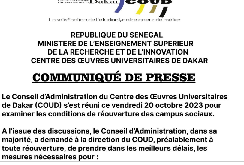 Coud : Examen des conditions de réouverture des campus sociaux
