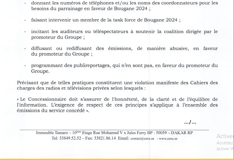 Groupe DMEDIA: Le CNRA adresse des observations et instruit à mettre un terme à la propagande en faveur de...