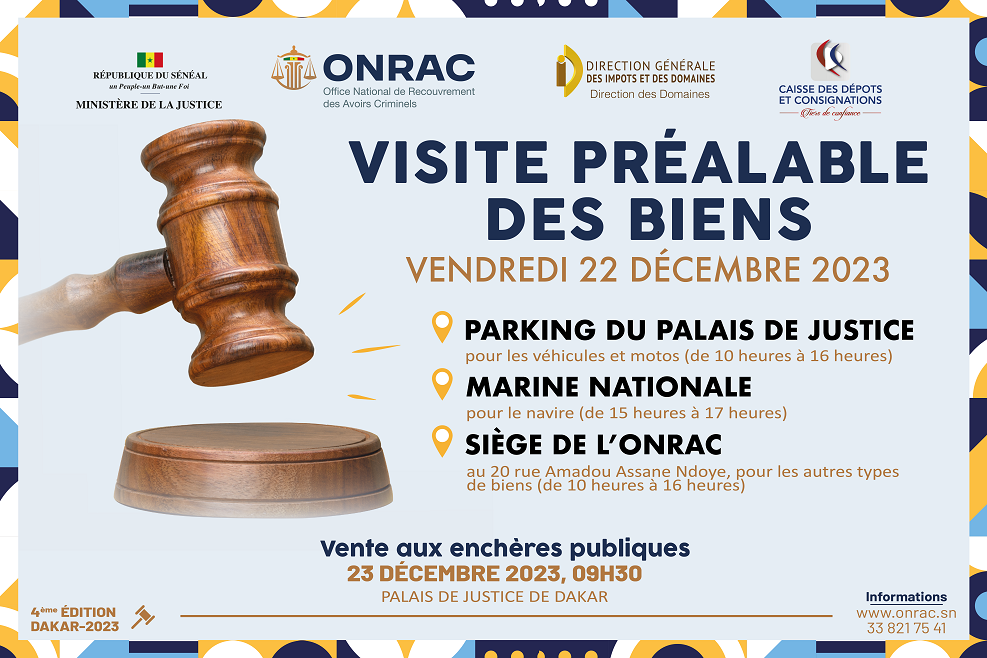 Vente aux enchères publiques de biens saisis et confisqués : L’ONRAC fixe sa quatrième édition au samedi 23 décembre 2023